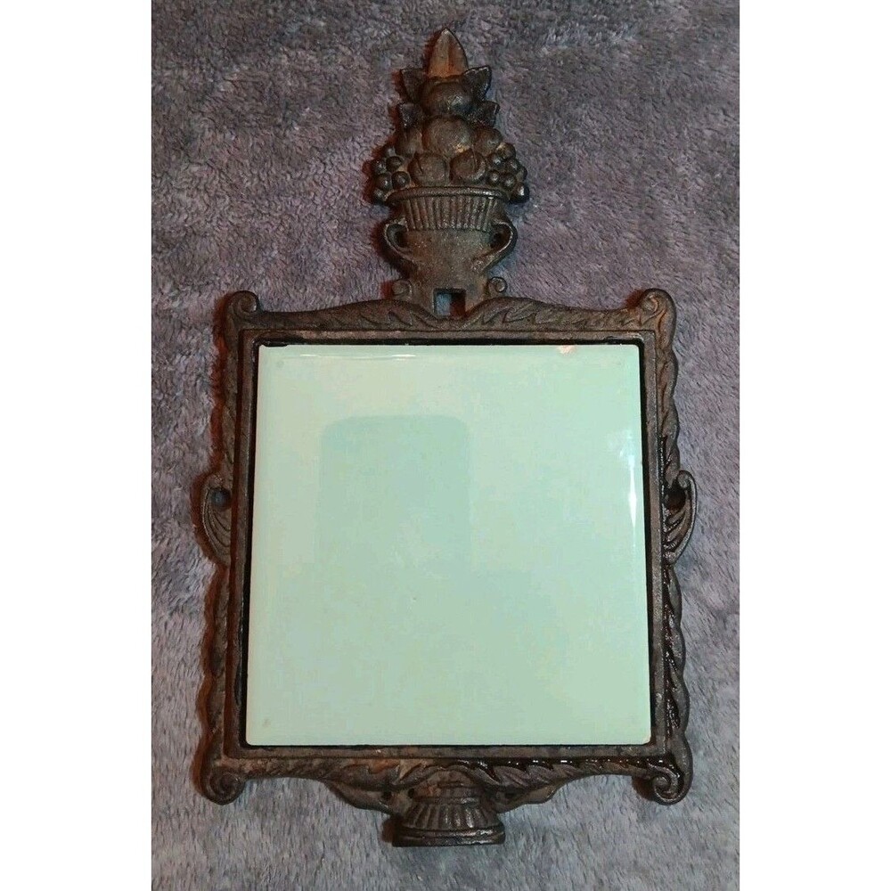Vintage Cast Iron Trivet. With Green Tile. Made In JAPAN.